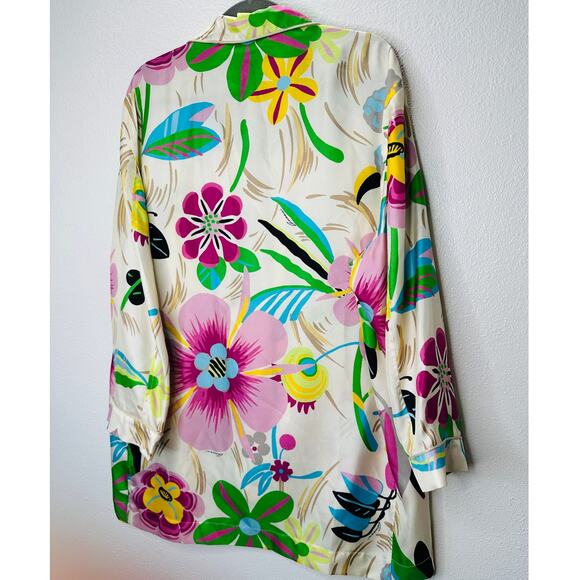 NWT Gucci Silk Tan Pink Blue Multi Floral Leaf Printed Blouse 46 / XL - Picture 2 of 16